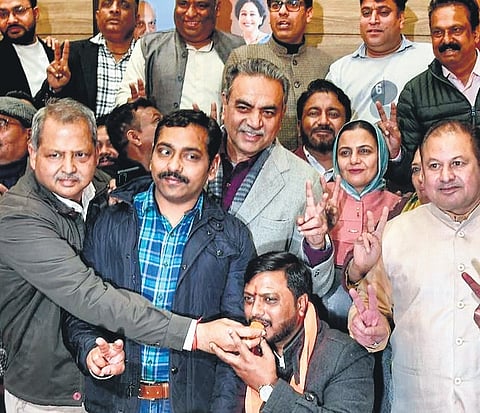 BJP’s Manoj Sonkar after he won Chandigarh mayoral polls.