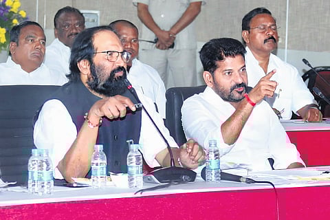 Irrigation Minister Uttam Kumar Reddy alongside Chief Minister A Revanth Reddy.