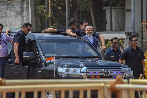 Prime Minister Narendra Modi during his visit to Tirunelveli in southern Tamil Nadu on February 2024.