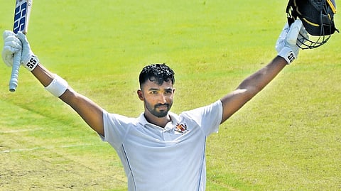 Karnataka’s Devdutt Padikkal hits an unbeaten 151 on Day 1 of the Ranji Trophy Elite ‘C’ group, sixth round match at MA Chidambaram Stadium, Feb 9, 2024.