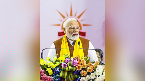 Prime Minister Narendra Modi addresses a prize distribution ceremony at the Banaras Hindu University, in Varanasi, Friday, Feb. 23, 2024. 