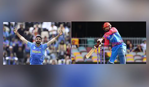 Indian seamer Jasprit Bumrah (L) and Afghanistan all-rounder Mohammed Nabi