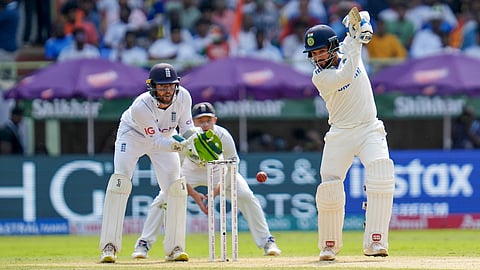 India’s Rajat Patidar plays a shot during Day 1 of 2nd Test match against England, in Visakhapatnam on Friday. 
