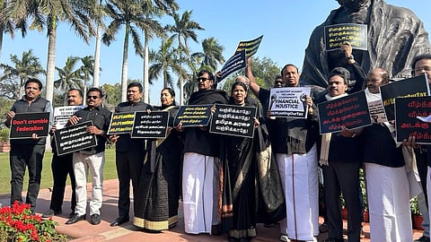 Delhi: DMK, allies stage 'black' protest against Centre in Parliament premises