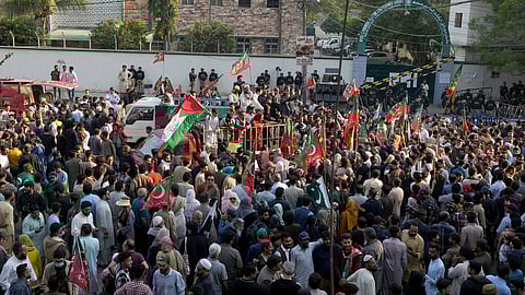 Supporters of Pakistan's Former Prime Minister Imran Khan's party 'Pakistan Tehreek-e-Insaf' hold a protest against alleged vote-rigging in some constituencies in the parliamentary elections, in Karachi on Feb. 11, 2024. 