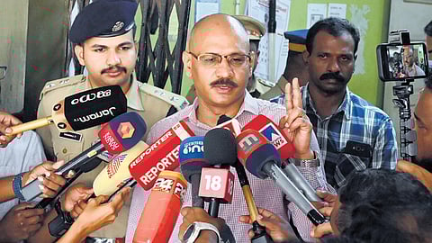 Thiruvananthapuram City Police Commissioner C Nagaraju briefing
the media on Monday.