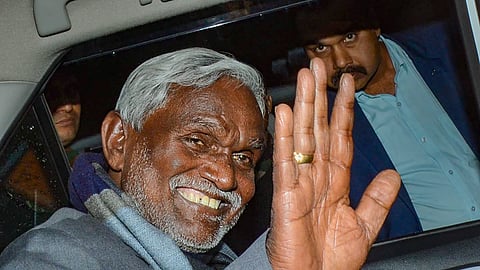JMM leader Champai Soren comes out from Raj Bhavan after a meeting with Jharkhand Governor C.P. Radhakrishnan to stake claim to form the government in the state, in Ranchi, Thursday, Feb. 1, 2024.
