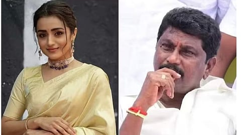 Actor Trisha and politician AV Raju (R)