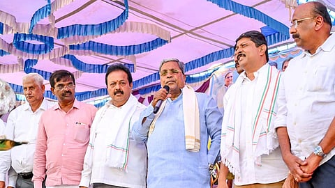 Chief Minister Siddaramaiah speaking during the Kanaka Bhavan inauguration at Malavalli in Mandya district on Sunday.