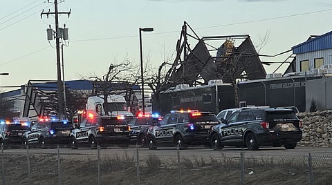 Authorities respond to the scene of a reported building collapse near the Boise airport on Wednesday, Jan 31, 2024.