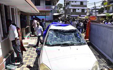 Damaged car in the blast at Choorakkad in Thrippunithura.