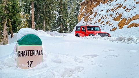 A snow-covered area after snowfall in Jammu and Kashmir's Bhadarwah, Feb 28, 2024.