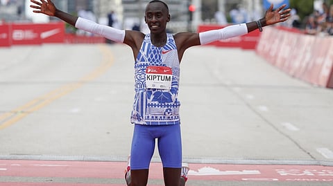 Kenya's Kelvin Kiptum exploded onto the marathon scene when he ran a world record 2:00:35 in Chicago. 
