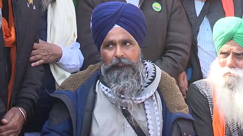 Punjab Kisan Mazdoor Sangharsh Committee General Secretary Sarwan Singh Pandher addresses the media on Friday, February 16, 2024.