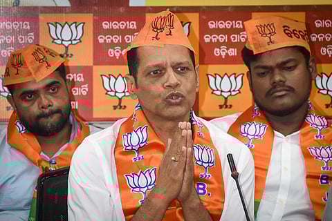 MLA Pradeep Panigrahi joins BJP in the presence of partys state president Manmohan Samal in Bhubaneswar on Wednesday.