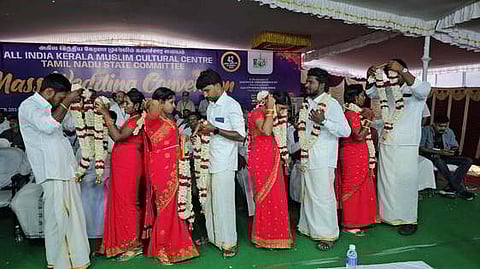 The mass marriage event was held in Coimbatore on Thursday as part of the effort for religious harmony.
