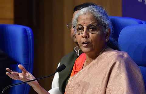 Union Finance Minister Nirmala Sitharaman during a press conference.