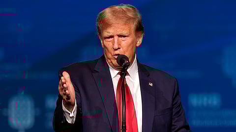 Republican presidential candidate former President Donald Trump speaks at the National Religious Broadcasters convention at the Gaylord Opryland Resort and Convention Centre Thursday, Feb. 22, 2024, in Nashville, Tenn.