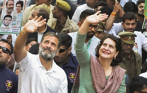 Congress leaders Rahul Gandhi and Priyanka Gandhi during the 'Bharat Jodo Nyay Yatra'', in Moradabad, Saturday, Feb. 24, 2024.