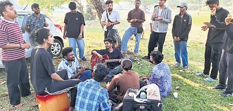 Band members of Almaram practising at the venue