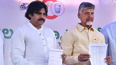 TDP supremo N Chandrababu Naidu and Janasena chief Pawan Kalyan.