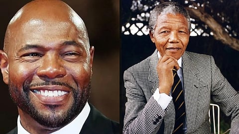 A collage of filmmaker Antoine Fuqua (L) and former South African President Nelson Mandela.