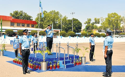 Air Chief Marshal V R Chaudhari receiving the guard of honour given by Air Warriors at the Southern Air Command HQ during his visit.