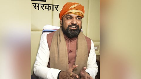 Bihar Deputy Chief Minister Samrat Choudhary addresses the media after taking charge as the state Finance Minister, at Old Secretariat, in Patna.