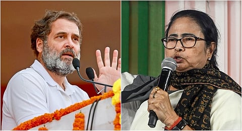 Congress leader Rahul Gandhi and Trinamool Congress chairperson Mamata Banerjee.
