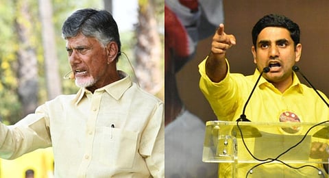 Chief minister N Chandrababu Naidu, along with his son Nara Lokesh.