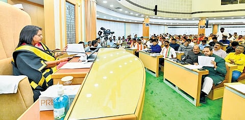Mayor Vijayalaxmi Gadwal chairs the council meeting on Tuesday