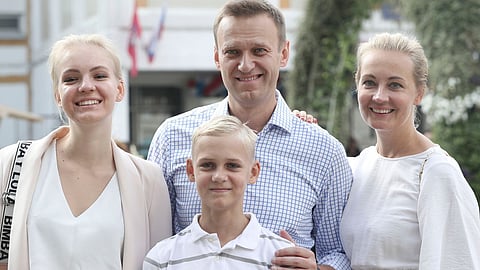 Alexei Navalny, with his wife Yulia, right, daughter Daria, and son Zakhar in 2019.