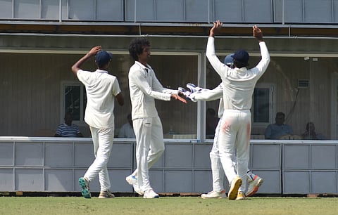 Sai Kishore celebrates a wicket (Photo | Express)