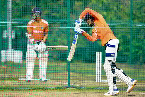  India's Shubman Gill and Yashasvi Jaiswal during a practice session ahead of the second Test match between India and England, at Dr. Y.S. Rajashekar Reddy ACA-VDCA Cricket Stadium, in Visakhapatnam, Thursday, Feb. 1, 2024.