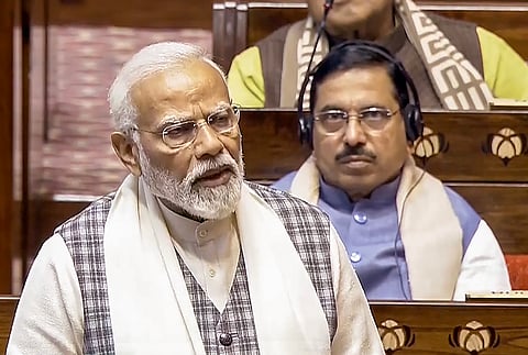 Parliamentarians in the Rajya Sabha during the Winter session of Parliament, in New Delhi, on Dec. 12, 2023. 