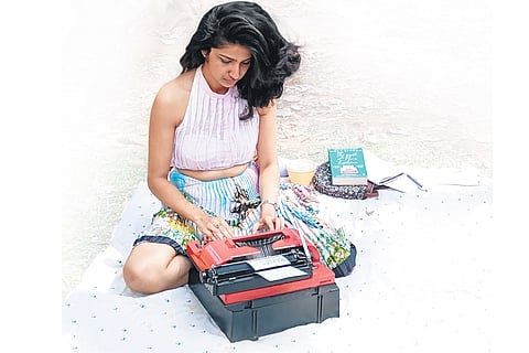 A typewriter and reams of poetry