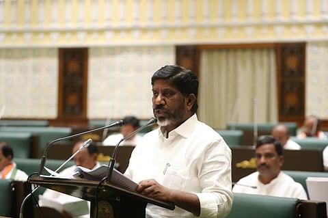 Telangana Deputy CM & Finance Minister Bhatti Vikramarka speaks during the budget session in the state legislative assembly in Hyderabad on Saturday.