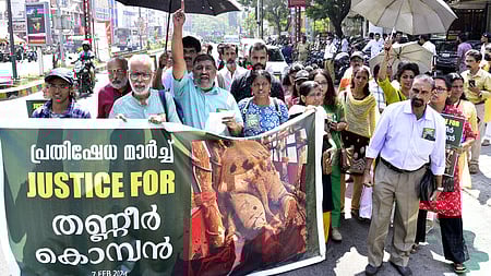 File- Environmentalists holding a protest march in Kochi seeking justice for the 'Thanneer Komban'.