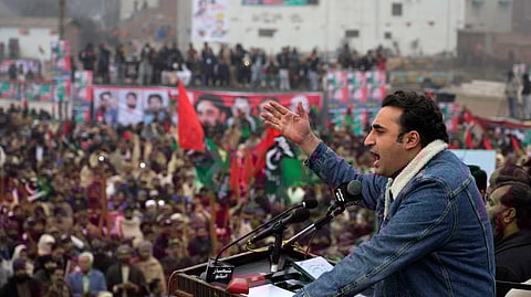 Bilawal Bhutto Zardari, Chairman of the Pakistan People's Party, addresses supporters at a campaign rally in Bhalwal, Pakistan, Wednesday, Jan. 24, 2024.