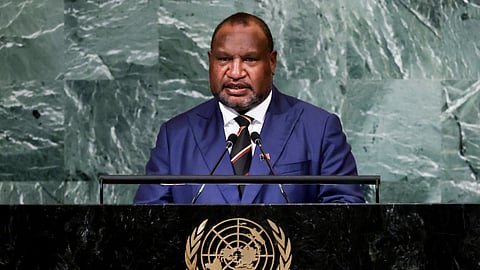 Prime Minister of Papua New Guinea James Marape addresses the 77th session of the United Nations General Assembly, Sept. 22, 2022, at U.N. headquarters.