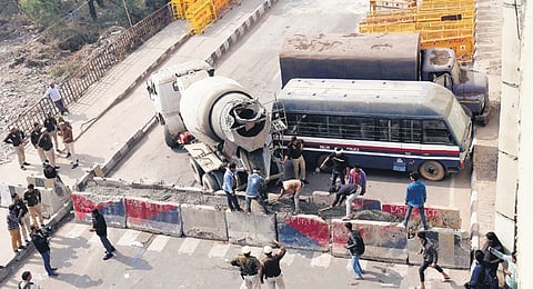 Barricades put up at Ghazipur border on Monday