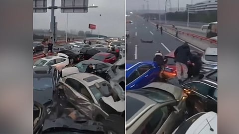 Three people were hospitalised for injuries and six others suffered minor scratches.