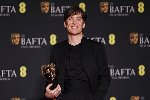 Cillian Murphy, winner of the leading actor award for 'Oppenheimer', poses for photographers at the 77th British Academy Film Awards, BAFTA's, in London.