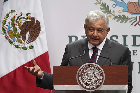Mexican President Andres Manuel Obrador delivers a speech on economic figures, in Mexico City, April 12, 2022.