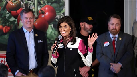 Republican presidential candidate former UN Ambassador Nikki Haley speaks at a campaign event on Thursday, Feb. 1, 2024, in Columbia, South Carolina.