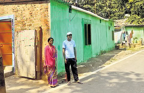 Jyoti Chhetri’s parents in front of their house in Rourkela, Odisha 