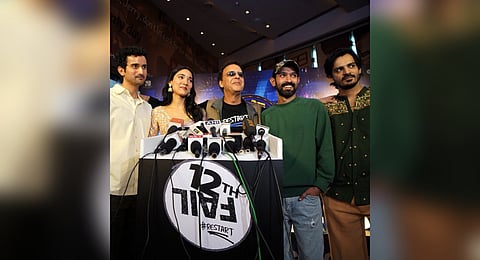 Vidhu Vinod Chopra along with the cast of '12th Fail' at the event which commemorated the film’s success at the box office.