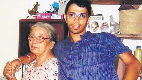 With grandmother, writer Mahasweta Devi