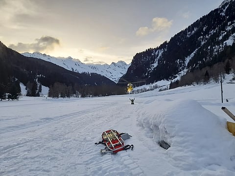 Rescuers arrive on the site where an avalanche broke loose in Racines di Dentro, Alto Adige, northern Italy, engulfing three German tourists, Wednesday, Feb 28, 2024.