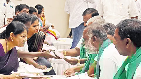 MP Kanimozhi Karunanidhi speaking to the public during the manifesto consultation meeting held in Vellore on Friday
